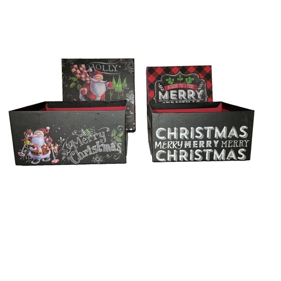 Two Christmas Gift Wrapping Boxes Red & Black Santa - Picture 3 of 5
